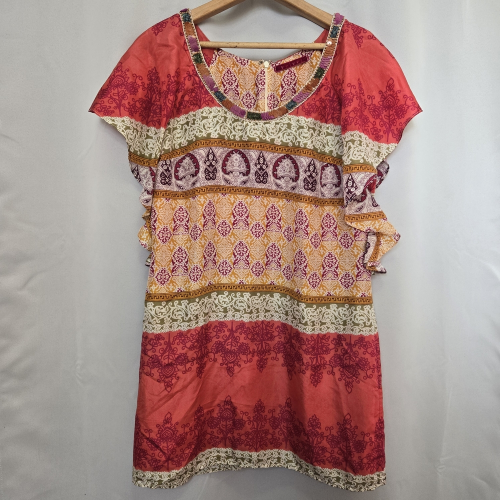 Velvet Brand Silk Colorful Patterned Women's Top Made In U.S.A. Size Small